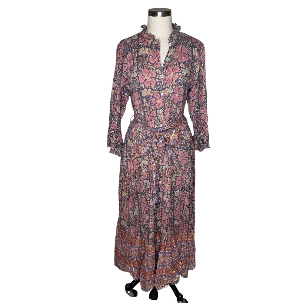 OLIPHANT Matera Maxi Dress Floral Block Print Gold Metallic Women's Size Large